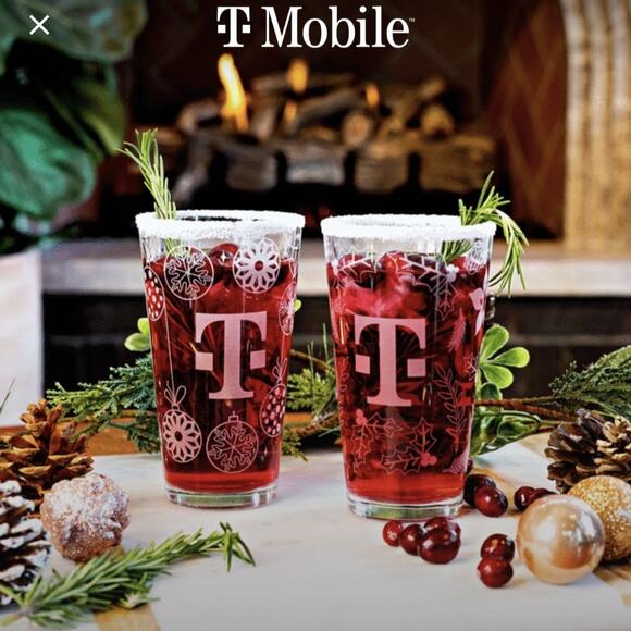 Set Of 2 T-Mobile Tuesdays Frosted Etched Holiday Collectible Glasses 16 oz NIB - Picture 1 of 14